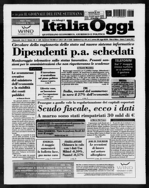 Italia oggi : quotidiano di economia finanza e politica